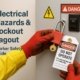 Worker applying lockout/tagout to electrical panel