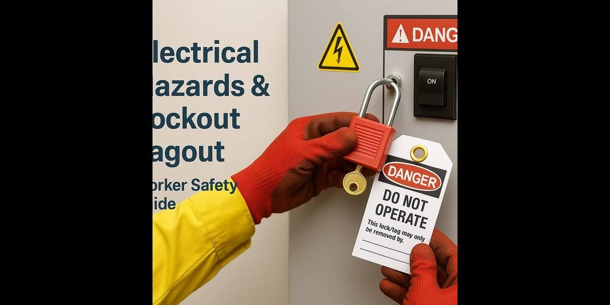 Worker applying lockout/tagout to electrical panel