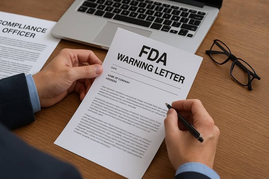 Compliance officer reviewing FDA Warning Letter response
