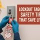 Worker applying lockout/tagout device to power switch