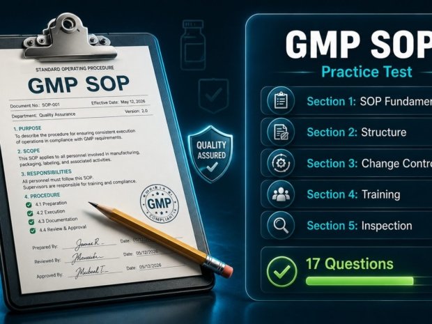 GMP SOP practice test covering pharmaceutical and medical device standard operating procedure requirements and FDA inspection readiness