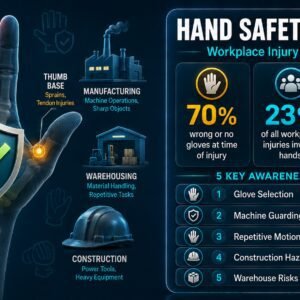 Hand wrist and finger workplace safety insights showing injury statistics, glove selection failures, machine guarding gaps and prevention data for 2025 and 2026
