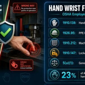 OSHA hand wrist and finger safety employer obligations covering hand protection requirements, machine guarding, lockout tagout and the General Duty Clause