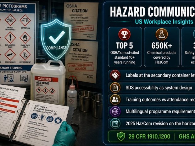 Hazard Communication US workplace insights showing HazCom OSHA citation trends, top violations in labels SDS and training, and key insights for effective compliance programmes