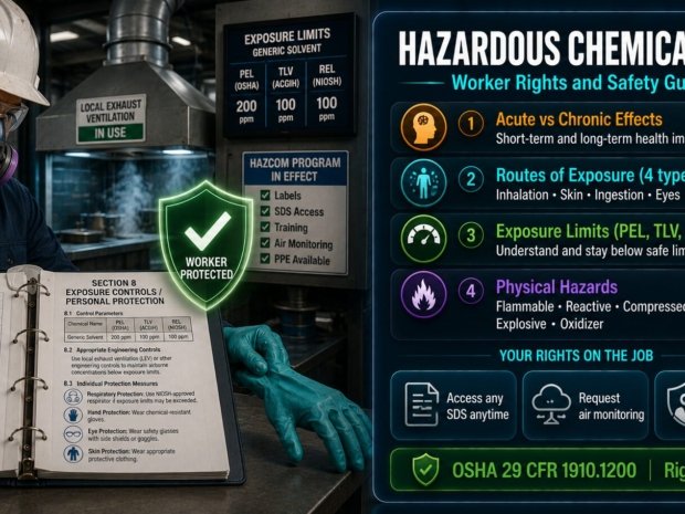 Hazardous chemical information worker rights guide covering acute and chronic health effects, routes of exposure, exposure limits, SDS access and what to do when controls fail