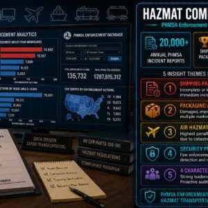 HAZMAT transportation compliance insights from PHMSA enforcement data showing shipping paper and packaging as perennial top-five citation categories, the security plan detection gap, air HAZMAT enforcement differential and four organisational characteristics of low-incident HAZMAT operations