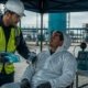 Safety supervisor providing cooling assistance to a HAZWOPER worker resting in the cold zone during heat stress prevention break
