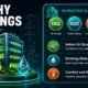 Healthy buildings suite practice test infographic showing IAQ, drinking water, thermal comfort, acoustic quality, and WELL Building wellness domain questions.