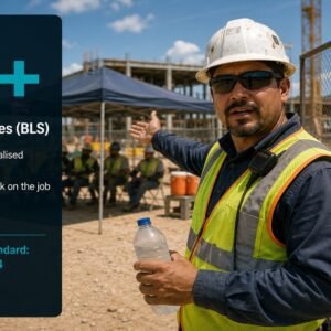 Heat stress law featured image showing a construction site supervisor facing camera on a hot outdoor worksite with a water bottle, a large 36-plus heat fatality stat overlay on the left, and a heat illness prevention plan laminated notice on a site fence.