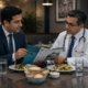 Pharmaceutical representative conducting a compliant educational meal interaction with a physician under PhRMA Code guidelines