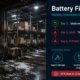 Post-fire warehouse storage room with charred e-bike remains and battery fire incident timeline showing thermal runaway sequence and three root causes