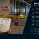 Hot work construction safety tips featured image showing a male construction supervisor holding a hot work permit clipboard in front of barrier tape at a construction site, with a horizontal bar chart of top hot work risks in a diagonal split panel overlay.
