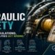 Hydraulic safety hazards regulations and insights featured image showing industrial hydraulic hoses and fittings on heavy equipment with a high-pressure gauge and Danger High Pressure Keep Away warning tag, and a five-element panel covering injection injury risk, lockout tagout, hose failure, OSHA regulations, and common facility mistakes.