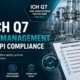 ICH Q7 quality management tips for API compliance featured image showing a pharmaceutical quality professional in cleanroom PPE at an API manufacturing facility reviewing a tablet, with a quality management checklist covering CAPA effectiveness, change control, OOS investigations, product quality reviews, and inspection readiness.