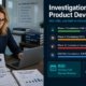Regulatory affairs scientist reviewing IND and CMC documents with clinical phase development progress dashboard showing Phase I through NDA submission requirements