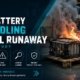 Lithium-ion battery pack on fire in a warehouse illustrating thermal runaway from mishandling