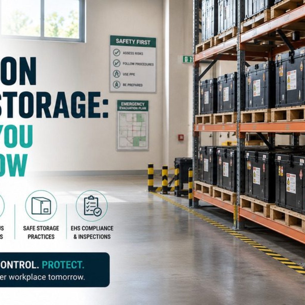 Lithium-ion battery storage safety risks in EHS workplace environment