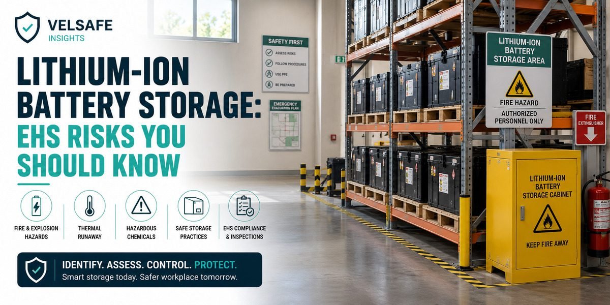 Lithium-ion battery storage safety risks in EHS workplace environment