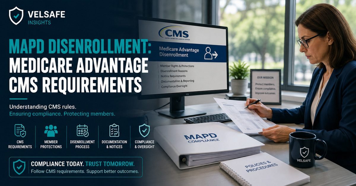 MAPD disenrollment CMS requirements — Medicare Advantage compliance officer reviewing 42 CFR 422.74