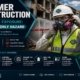 Summer construction asbestos exposure featured image showing a construction worker in respirator and protective suit at a demolition site with asbestos hazard signage, heat stress risk reminders, and a five-point safety compliance checklist covering PPE, hazard control, asbestos management plan, heat illness prevention, and worker training.