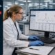 cGMP violations in analytical labs featured image showing a female pharmaceutical quality analyst reviewing a chromatogram with an OOS flag on screen at an HPLC workstation, with a horizontal bar chart of top FDA 483 findings including data integrity and OOS investigation gaps in the left panel.