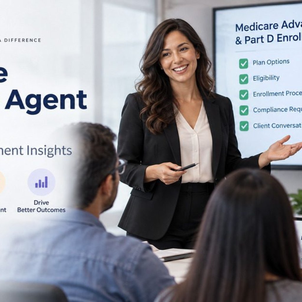 Medicare broker and agent training MA and Part D enrollment insights trainer presenting Medicare Advantage plan options eligibility and compliance requirements