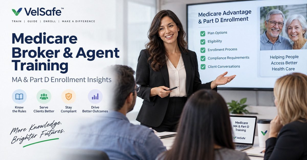 Medicare broker and agent training MA and Part D enrollment insights trainer presenting Medicare Advantage plan options eligibility and compliance requirements