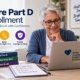 Medicare beneficiary researching Part D PDP enrollment options online with prescription drug plan books enrollment guide checklist and step-by-step enrollment journey covering IEP AEP and SEP periods