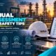 VelSafe hard hat and risk assessment checklist clipboard at oil and gas refinery illustrating continual risk assessment tips for changing conditions, hazard controls, and ongoing reassessment