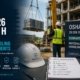 Construction site with crane hoisting a pallet load, OSHA 29 CFR 1926 Subpart H materials handling compliance checklist, hard hat with Velsafe logo, and safety signage reading Plan Lift Store Secure